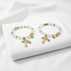 Gold Tone and Clear Beaded Cross Bracelets